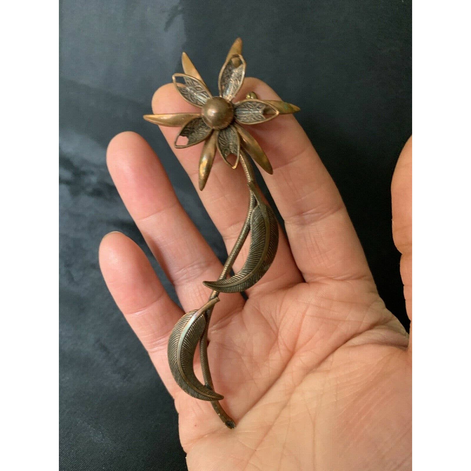 Vintage Copper Star Flower Brooch 14$